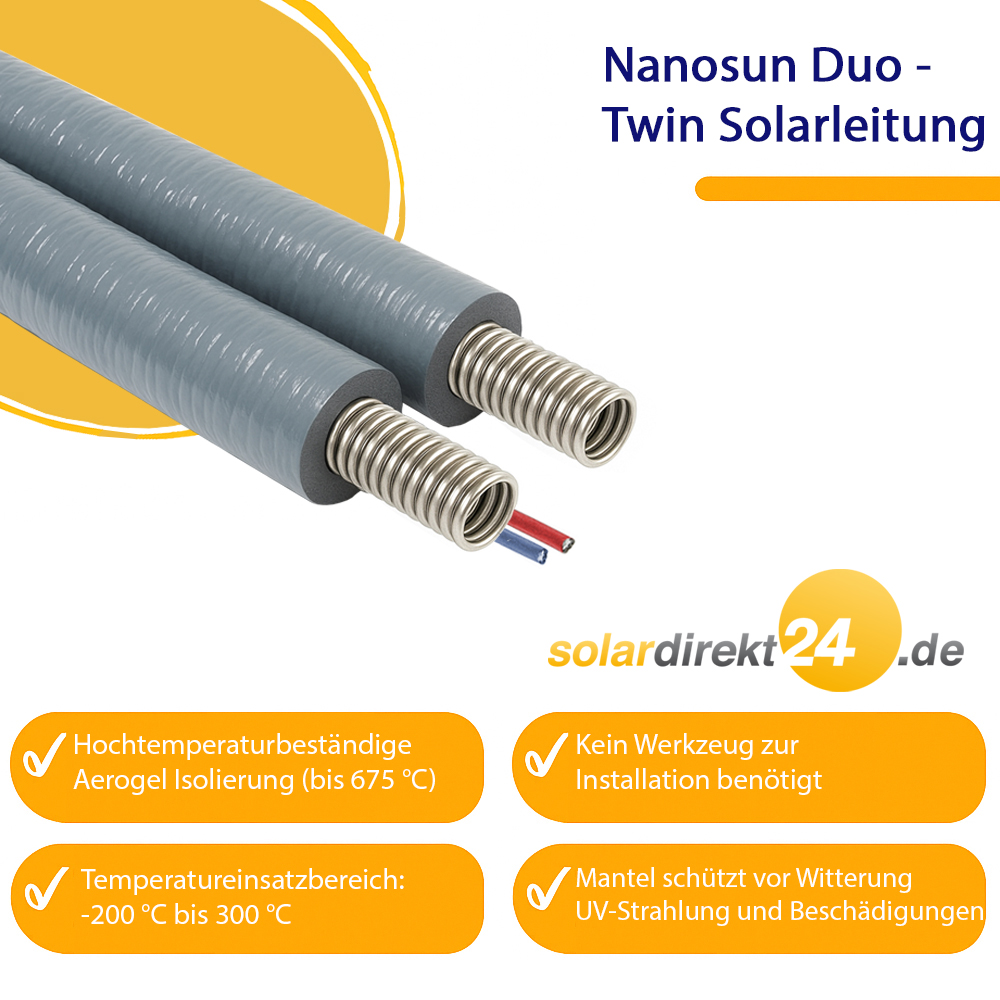 DN16 Nanosun Solarleitung mit 13mm Aerogel Isolierung Edelstahlwellrohr - Meterware DN16 Nanosun Solarleitung mit 13mm Aerogel Isolierung Edelstahlwellrohr - Meterware