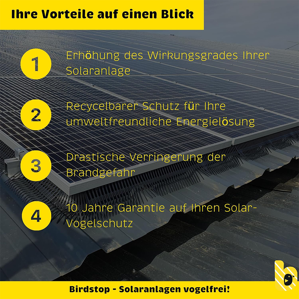Birdstop 1 Meter H: 18cm Vogelschutz für Solaranlagen – Marderschutz für PV-Module & Dach