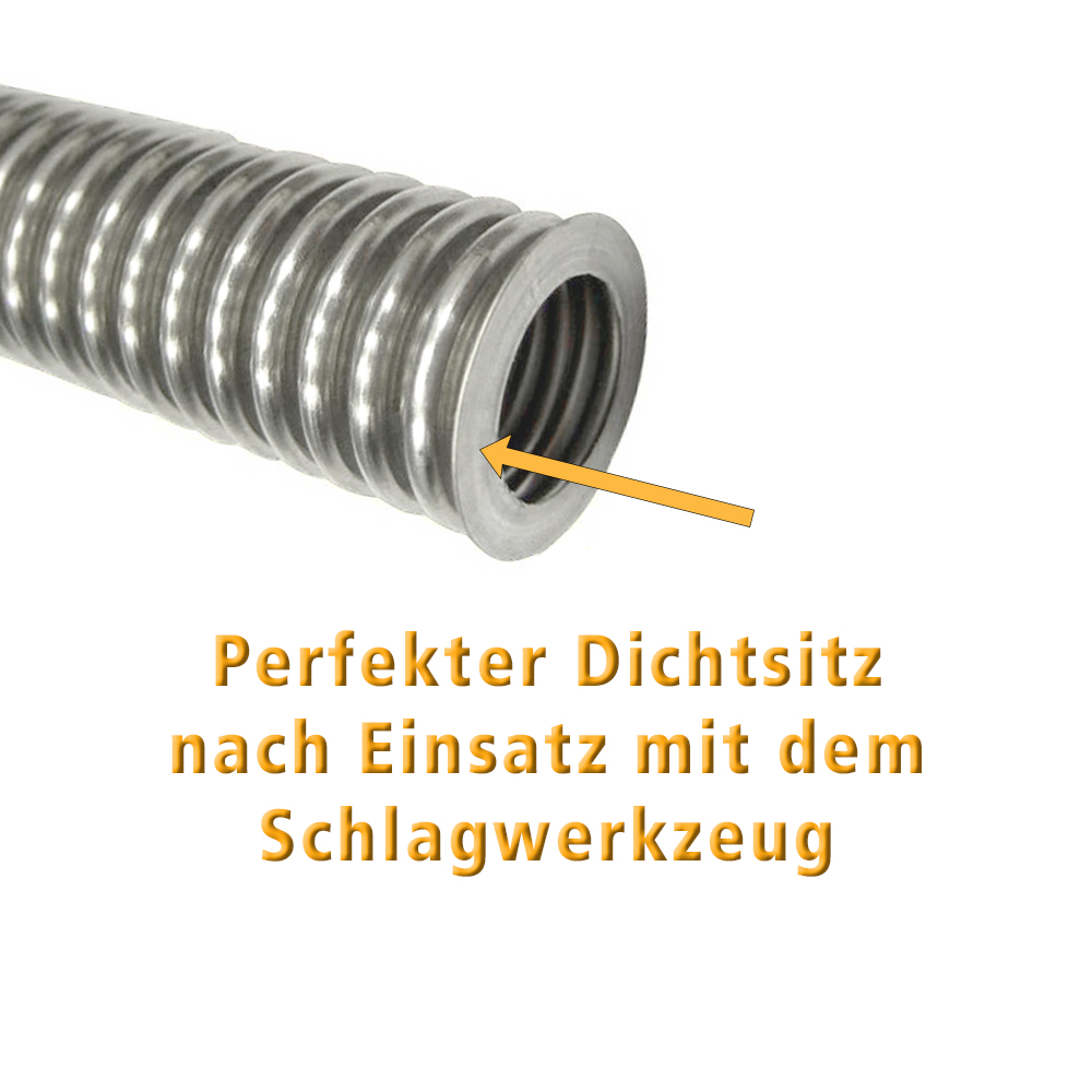 Profi-Schlagwerkzeug zur Bördelherstellung DN8 bis DN40 – für Solar- & Edelstahl-Wellrohre Grundkörper aus massivem Stahl, austauschbarer Einsatz, langlebige Qualität