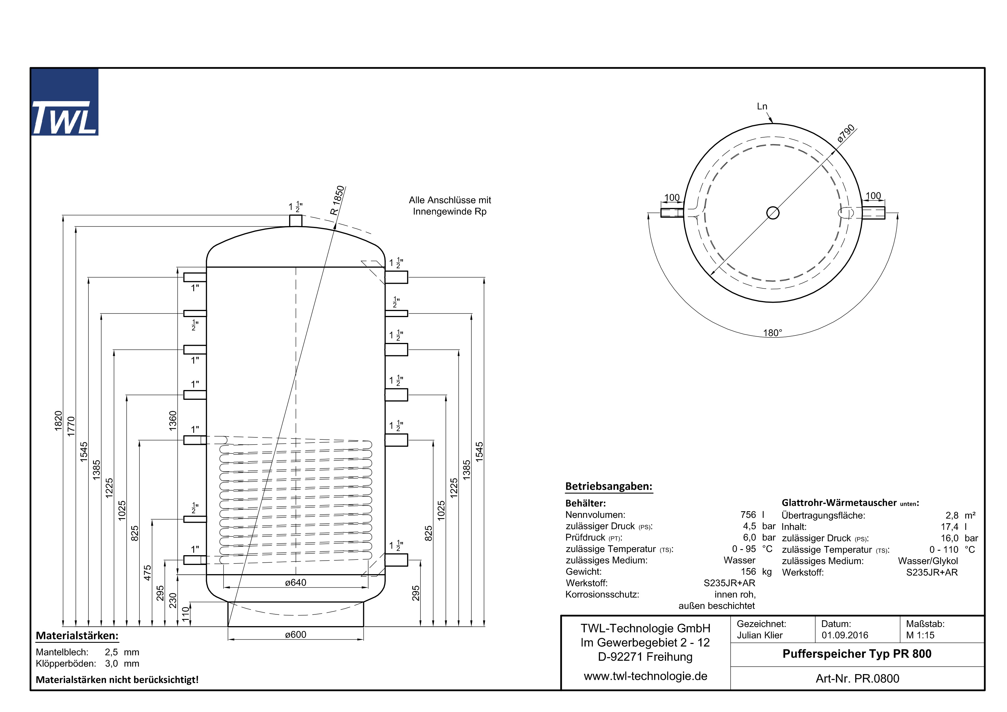 TWL Pufferspeicher PR 800 Liter - ÖkoLine-A Isolierung