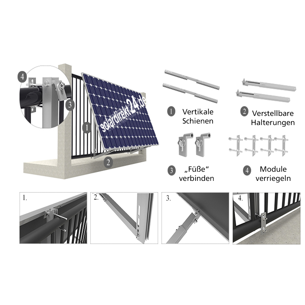 Verstellbare Balkon Solarhalterung für Balkonkraftwerk 1 Modul - 0% MwSt.