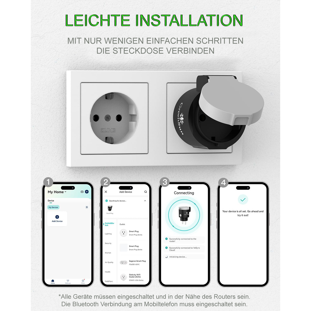 GreenSun WLAN Außensteckdose mit Strommessung – IP44 Wasserdicht – Zeitschaltuhr, App-Steuerung & Sprachsteuerung – Ideal für Balkonkraftwerke