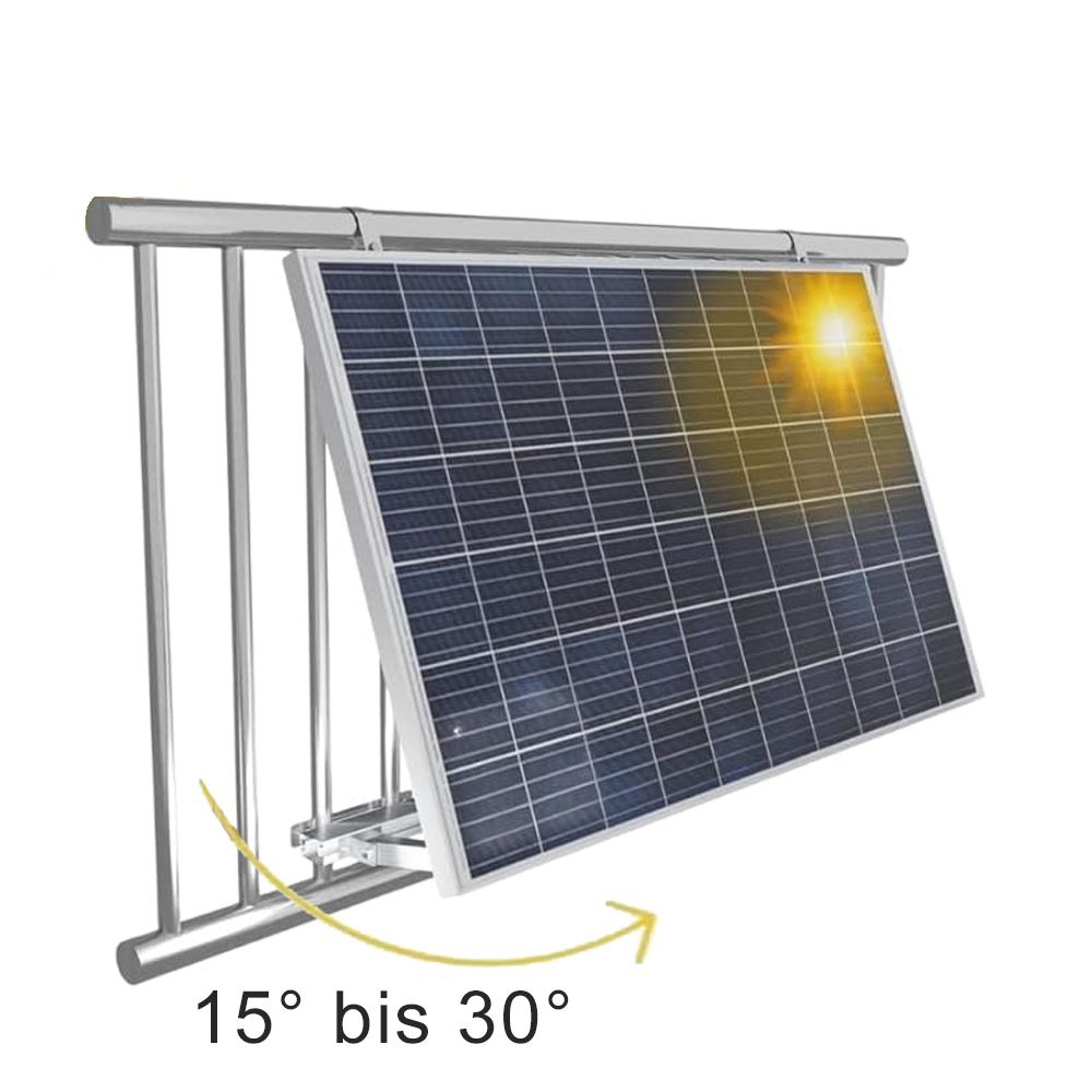 Solarmodul Halterung für Balkonkraftwerke - runde Geländer bis 30° neigbar - 0% MwSt.