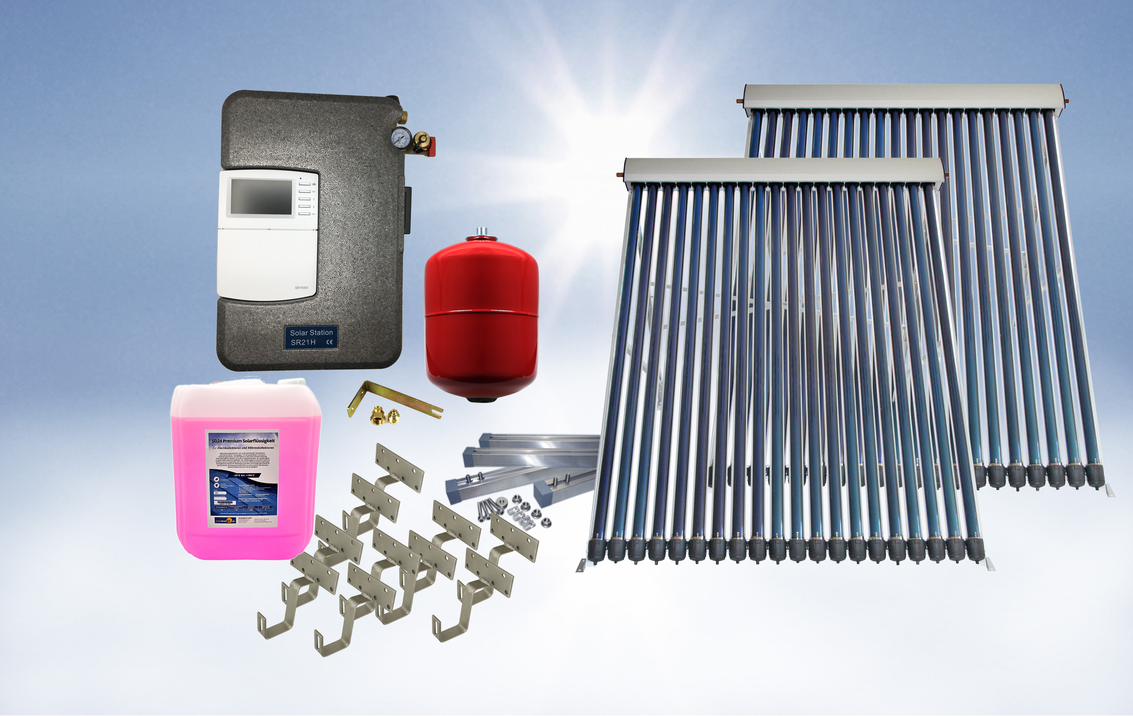 6-2-Basic-Paket Solarthermie Basic Paket - Eurotherm-Solar-PRO Vakuumröhrenkollektor - 6,2m²