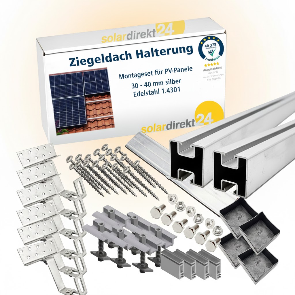 Solar Halterung Ziegeldach I Set für PV Module 30-40mm I Solarmodul Halterung Balkonkraftwerk I Solarmodulbefestigungsset für Ziegeldächer