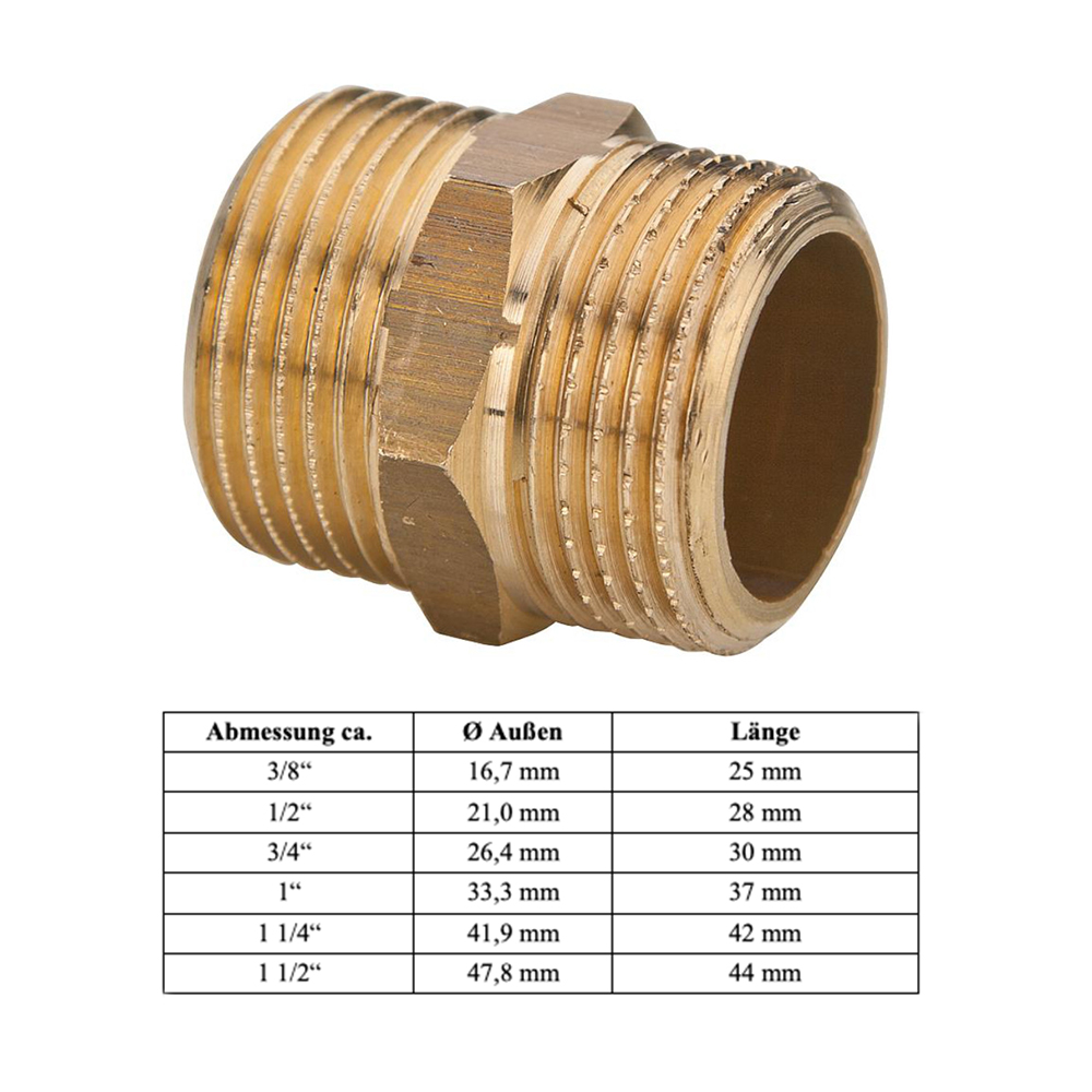 Messing Doppelnippel 3/8" - DN10 - Außengewinde