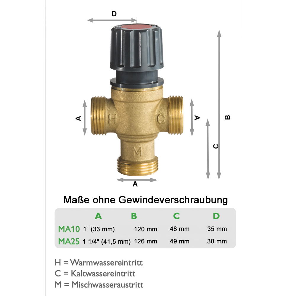 Resol Brauchwassermischer MA25 1 1/4" AG Thermostatisches Mischventil