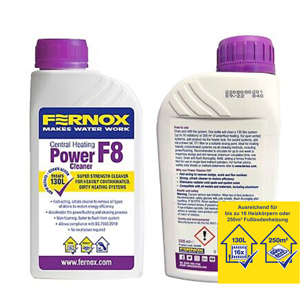 Fernox Power Cleaner F8 Konzentrat 500 ml Hochleistungsreiniger für stark verschmutzte Heizsysteme