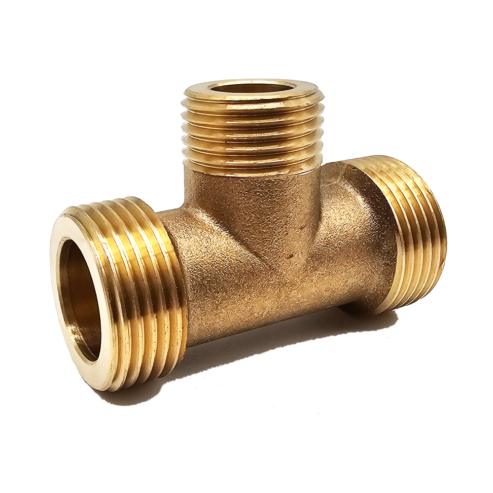 Reduziertes T-Stück flachdichtend 3/4" x 1/2" x 3/4" aus Messing, Ideal für Heizung und Solar, Außengewinde mit breiter Dichtfläche, für Edelstahlwellrohre und Solarleitungen