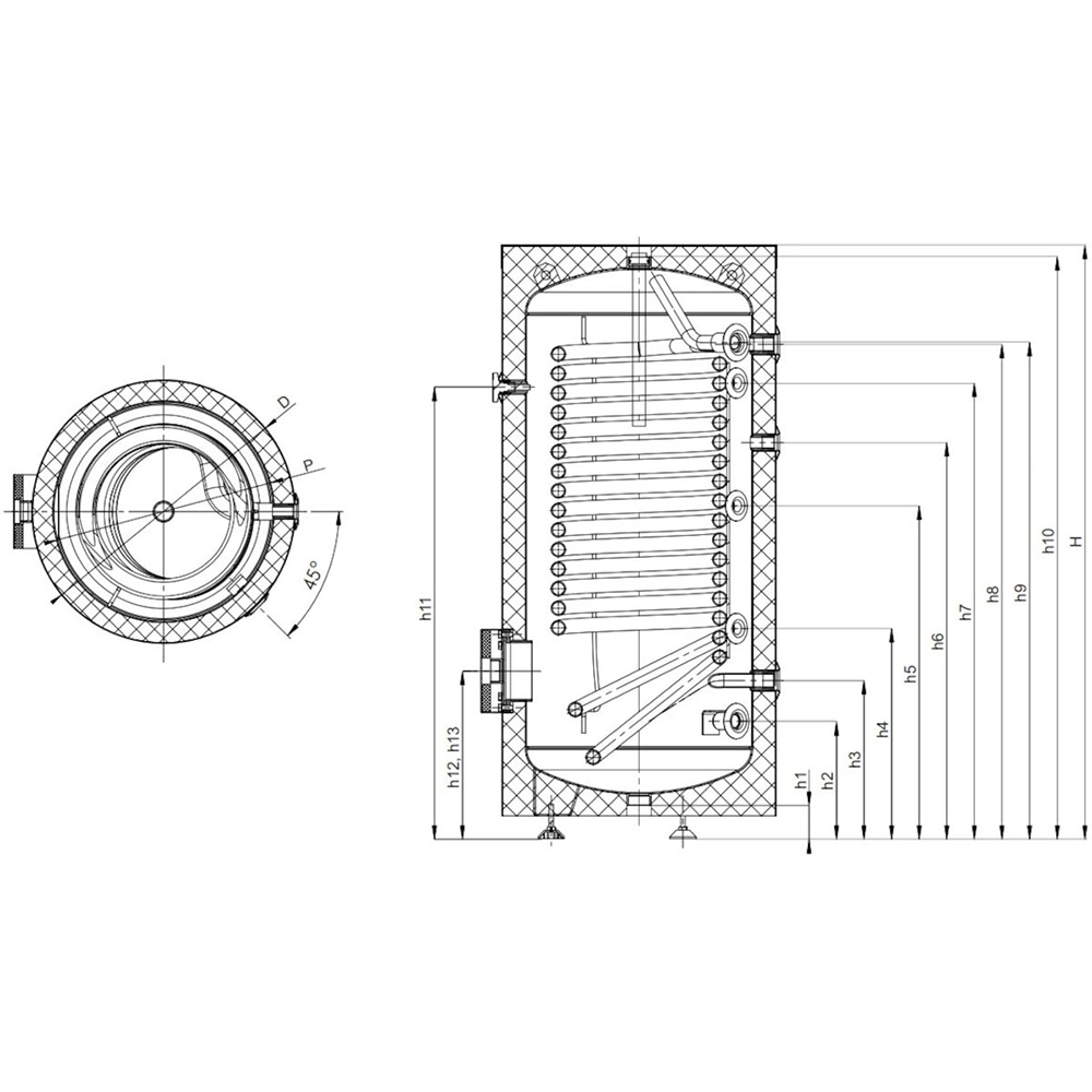 200-500 Liter Wärmepumpen-Trinkwasser-Speicher mit 1 x Wärmetauscher Brauchwasserspeicher