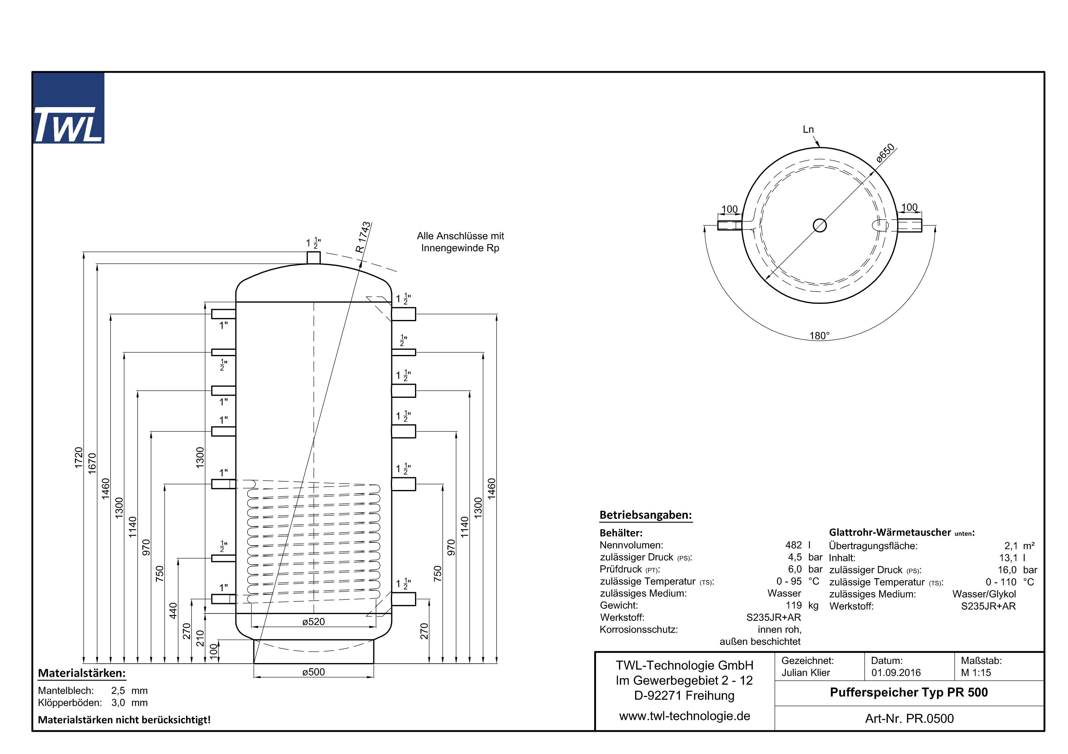 TWL Pufferspeicher PR 500 Liter - ÖkoLine-A Isolierung