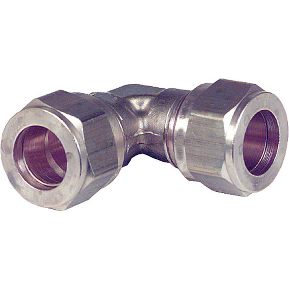 Klemmringverschraubung aus Messing, Winkel 90° 18x18 mm