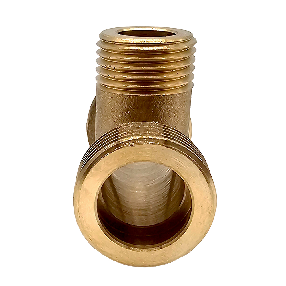 Reduziertes T-Stück flachdichtend 3/4" x 1/2" x 3/4" aus Messing, Ideal für Heizung und Solar, Außengewinde mit breiter Dichtfläche, für Edelstahlwellrohre und Solarleitungen