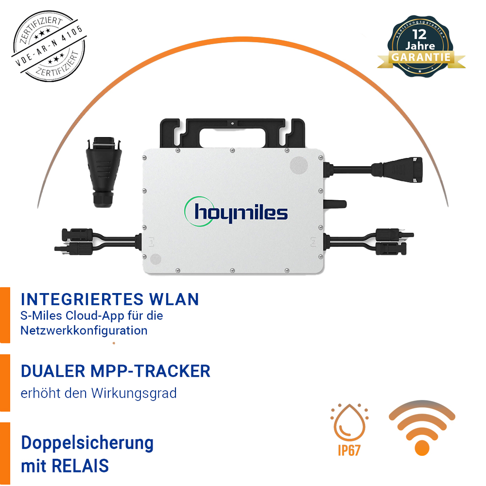 Hoymiles 800 Watt Mikro-Wechselrichter inkl. HMS Field Connector WiFi VDE für Balkonkraftwerke