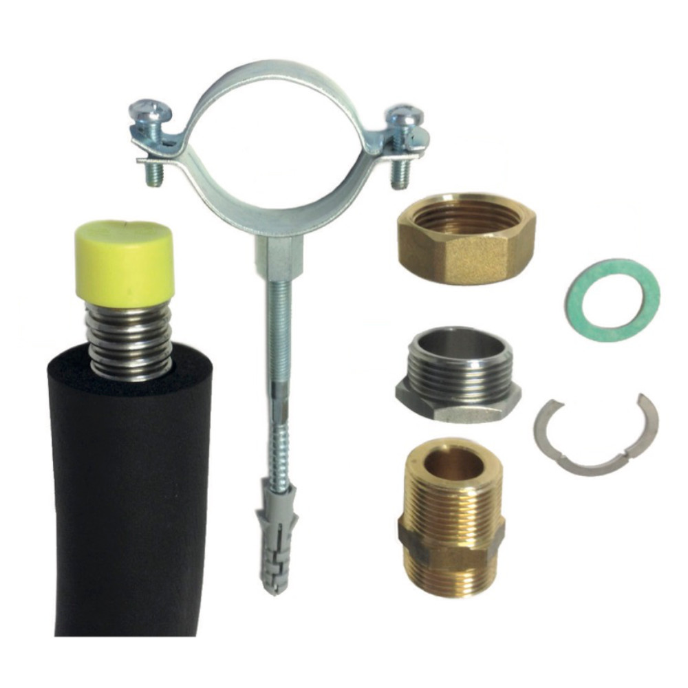 19-teiliges EffectHeater Anschluss-Set EAS - Edelstahl-Wellrohr + Fittings 1"