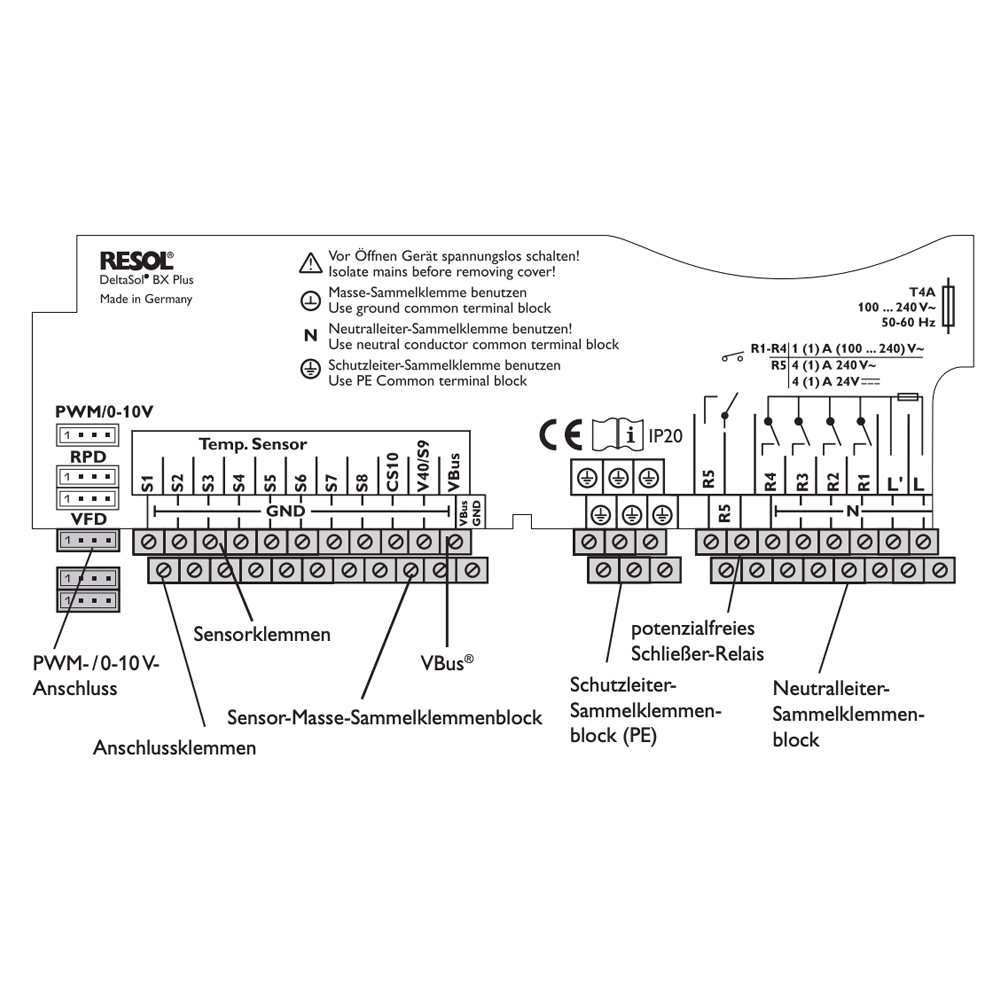 Solarsteuerung Resol DeltaSol BX Plus (inkl. 5 PT1000 Fühlern - 2 x FKP6 - 3 x FRP6) - Komplettpaket