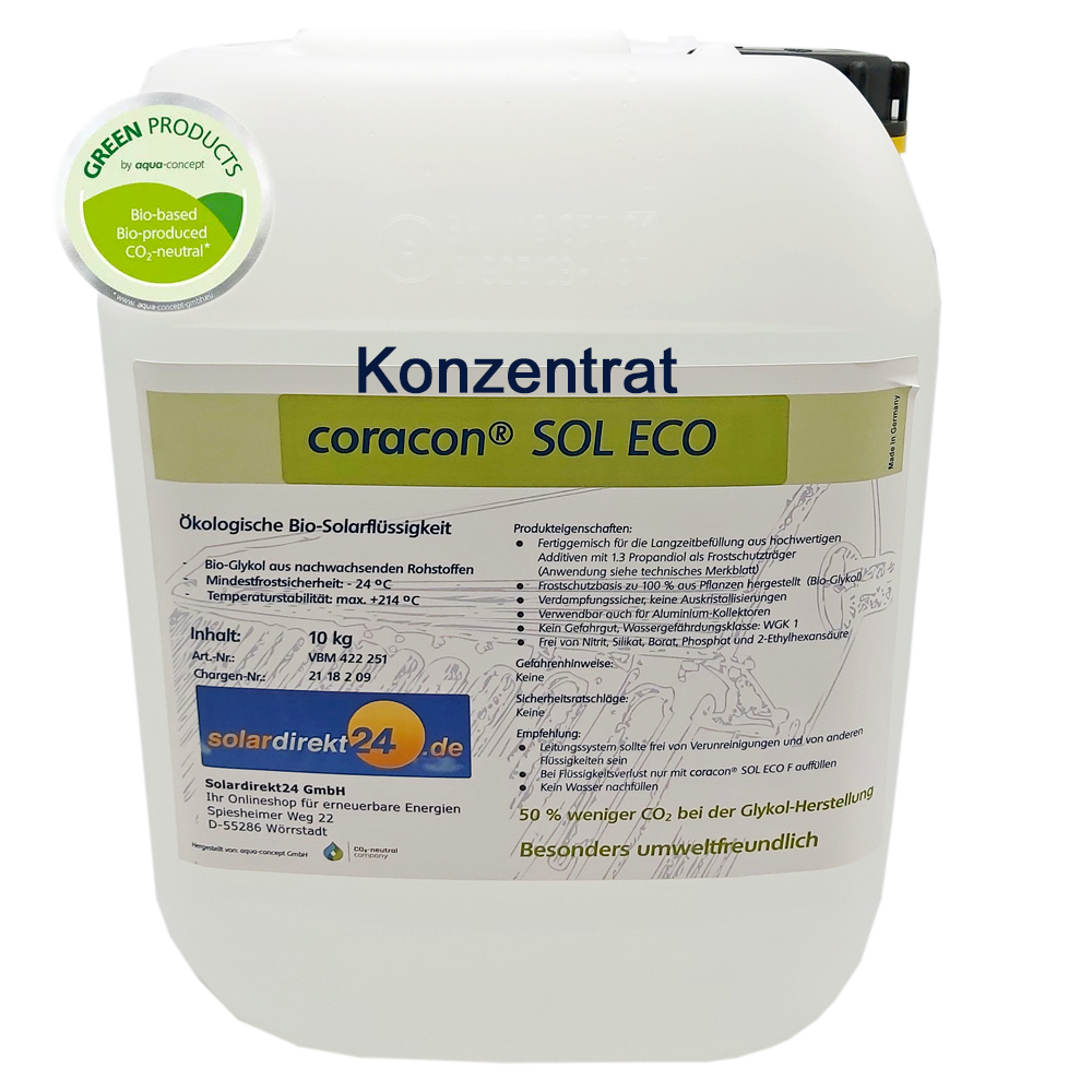 10-50 Liter Ökologische Solarflüssigkeit Coracon Sol ECO Konzentrat - Stabil bis 214°C