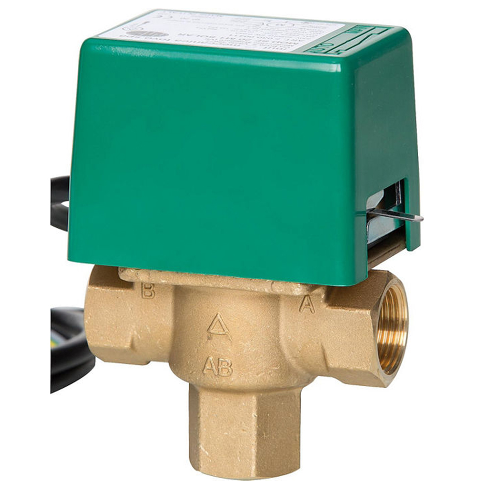 Drei-Wege-Zonenventil Solar DN20 (3/4") oder DN25 (1") mit Endschalter, Servomotor 230 V, Messinggehäuse, Handbetätigung, für Heizungs- und
