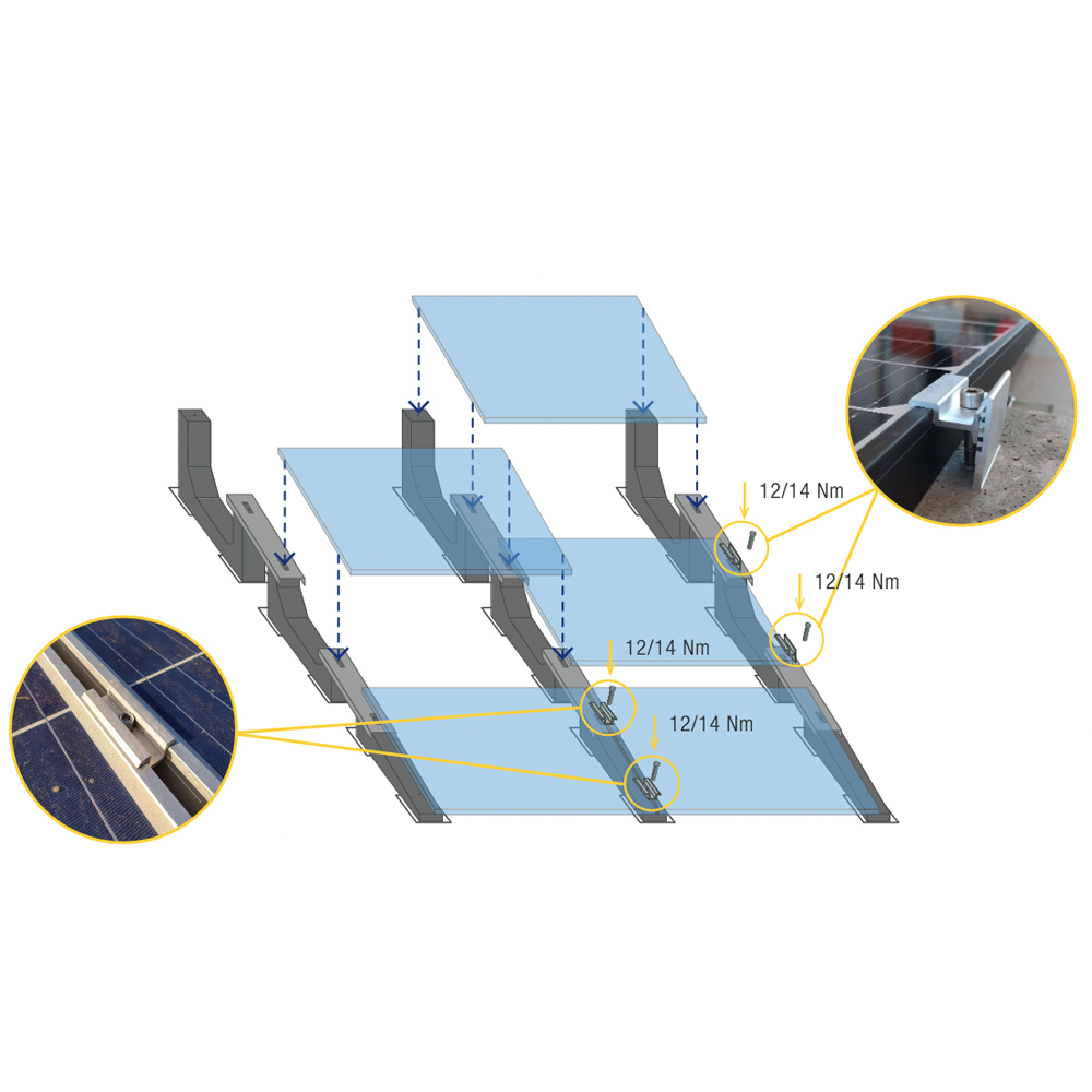 SUNBALLAST Verbindungsplatte Flachdachmontage Unterkonstuktion PV Module 11° System