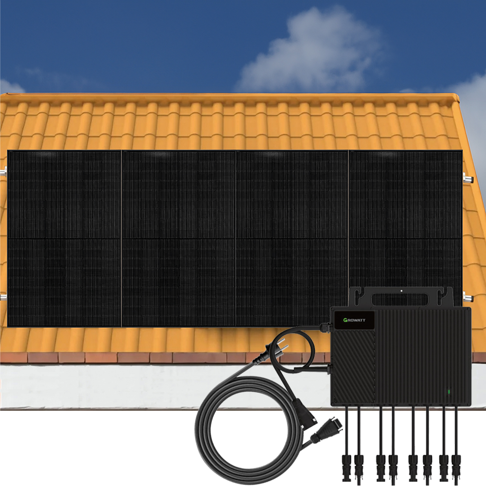 1800Wp Balkonkraftwerk 4x450Wp Jolywood Fullblack + Growatt NEO 1600M-X2 (drosselbar auf 800W) Wechselrichter + Solarhalterung für Schrägdach 1800Wp Balkonkraftwerk 4x450Wp Jolywood Fullblack + Growatt NEO 1600M-X2 (drosselbar auf 800W) Wechselrichter + Solarhalterung für Schrägdach
