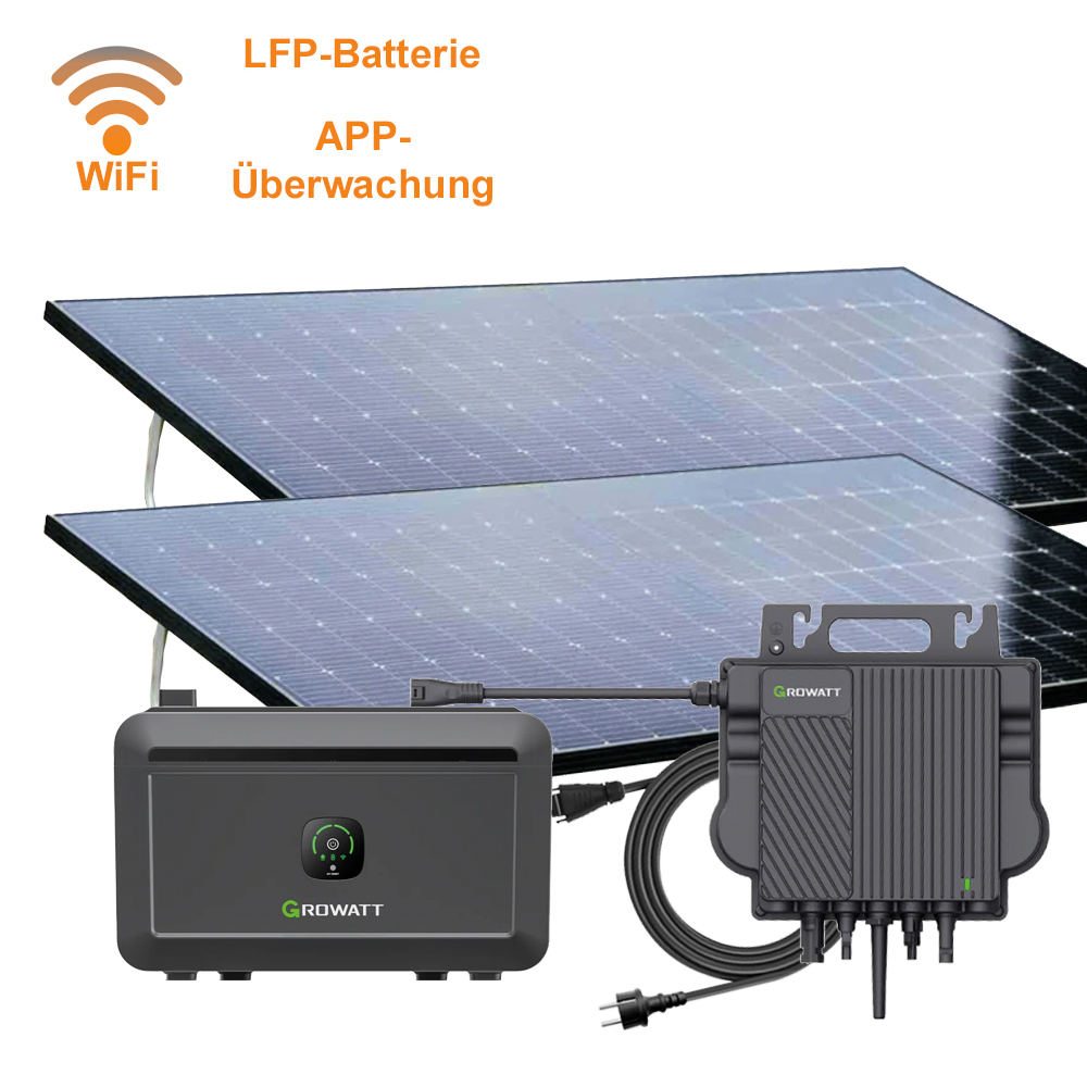 900Wp Balkonkraftwerk 2x450Wp Jolywood Fullblack + Growatt NEO 800M-X Wechselrichter + Growatt NOAH 2000 Balkonspeicher + Flachdach Ballast Montageset 10° 900Wp Balkonkraftwerk 2x450Wp Jolywood Fullblack + Growatt NEO 800M-X Wechselrichter + Growatt NOAH 2000 Balkonspeicher + Flachdach Ballast Montageset 10°