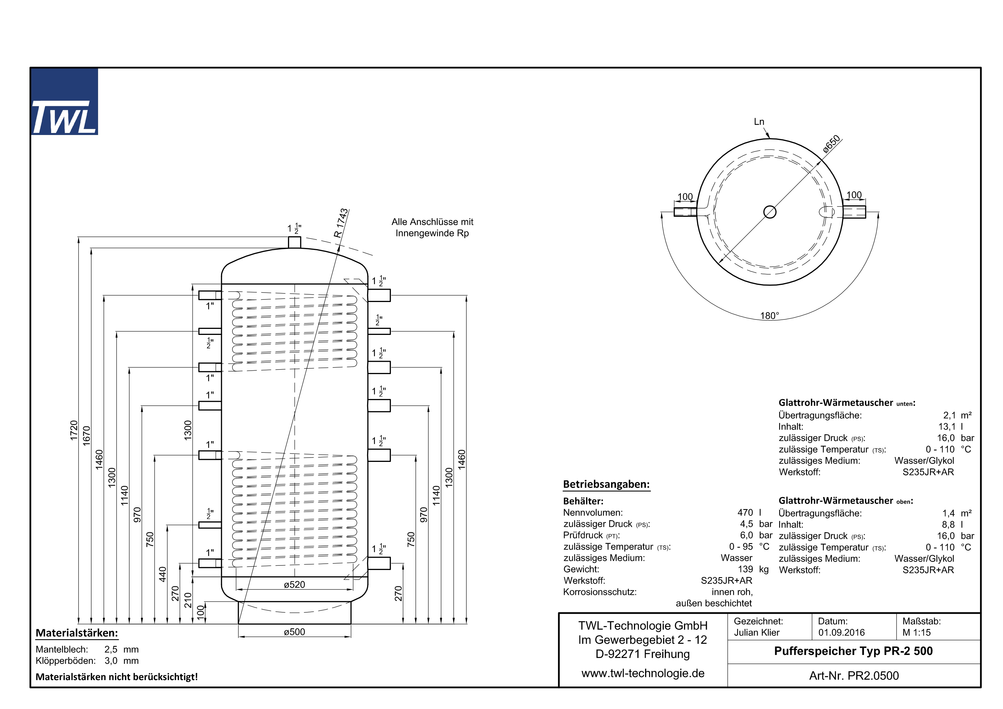 TWL Pufferspeicher PR2 500 Liter - ÖkoLine-A Isolierung