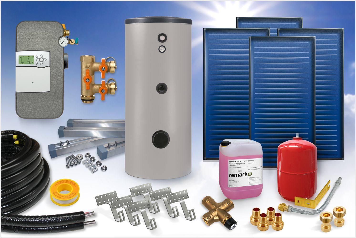 Solardirektpaket-Brauchwasser-Flach-4K Flachkollektor - Brauchwasser & Heizung Paket 10,08m² - 825 Liter Speicher (BWH-11.825)