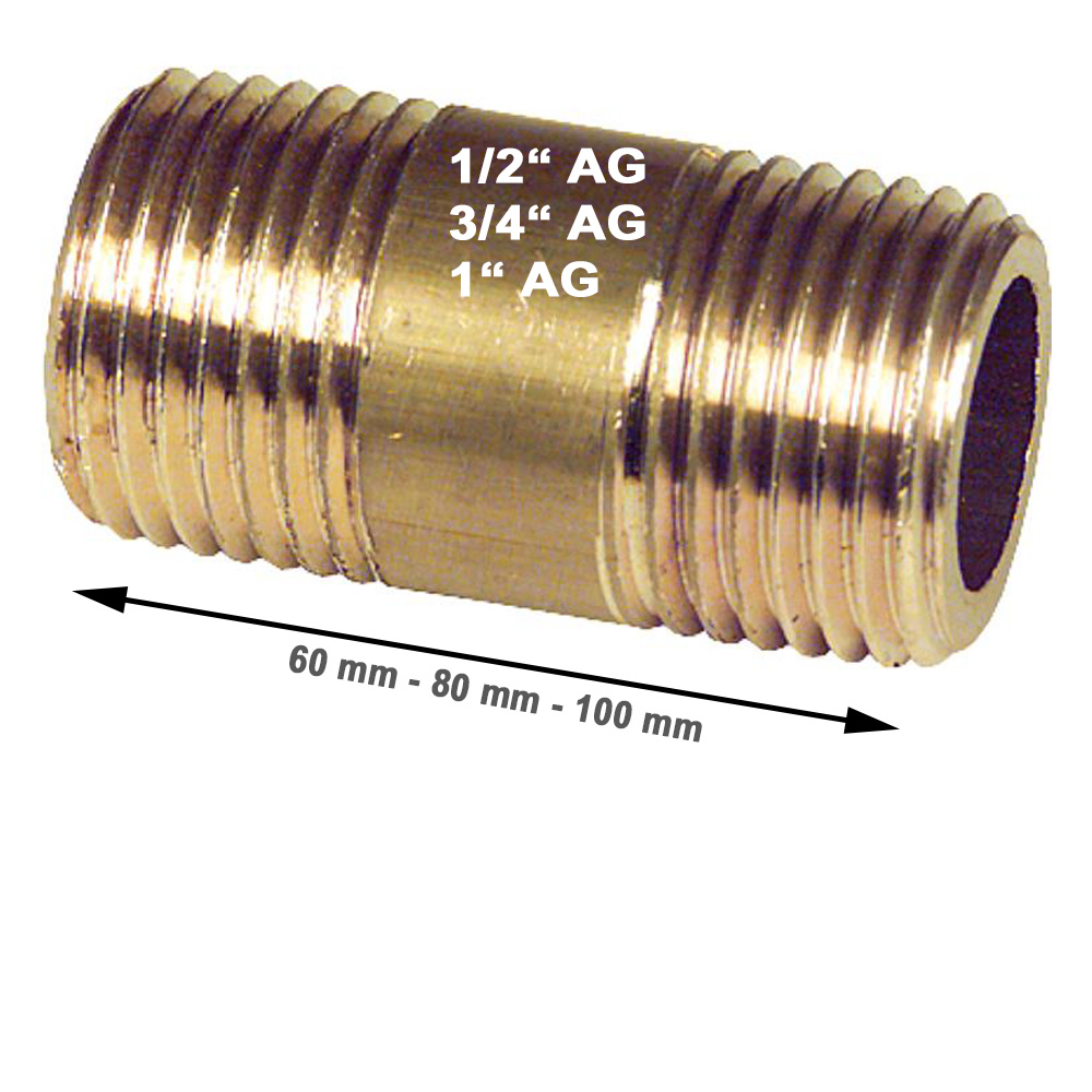9008202-p4u Messing Langnippel Doppelnippel Rohrdoppelnippel 1/2", 3/4", 1" AG 60-150mm