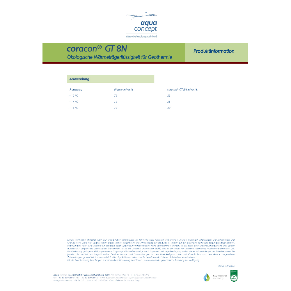 20 Liter Wärmeträgerfluid für Wärmepumpen Coracon® GT 8N Nahwärmenetze Geothermieanlagen