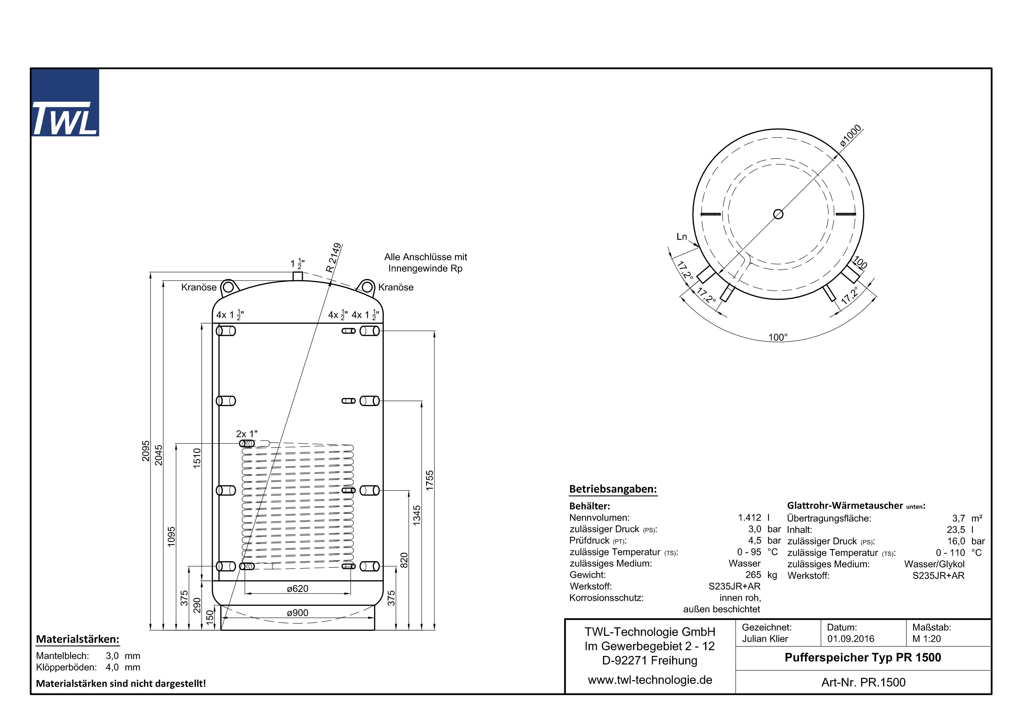 TWL Pufferspeicher PR 1500 Liter - ÖkoLine-C Isolierung