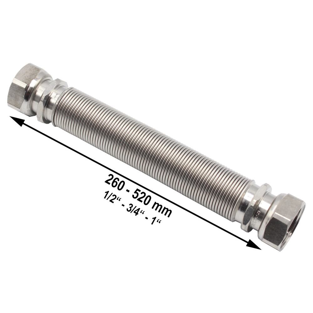 EWIG-260-520 Wellrohr ausziehbar IG/IG 260-520 mm 1/2" 3/4" 1" Edelstahl Solarrohr