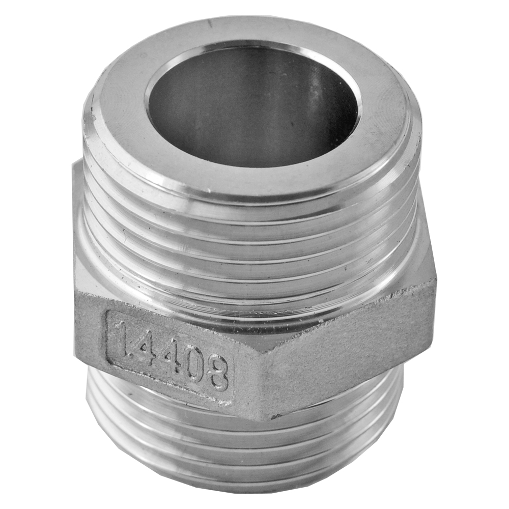 Edelstahl Doppelnippel 1/2" bis 1 1/4" – beidseitig flachdichtend, gewindedichtend, für Heizung, Solar & Trinkwasser