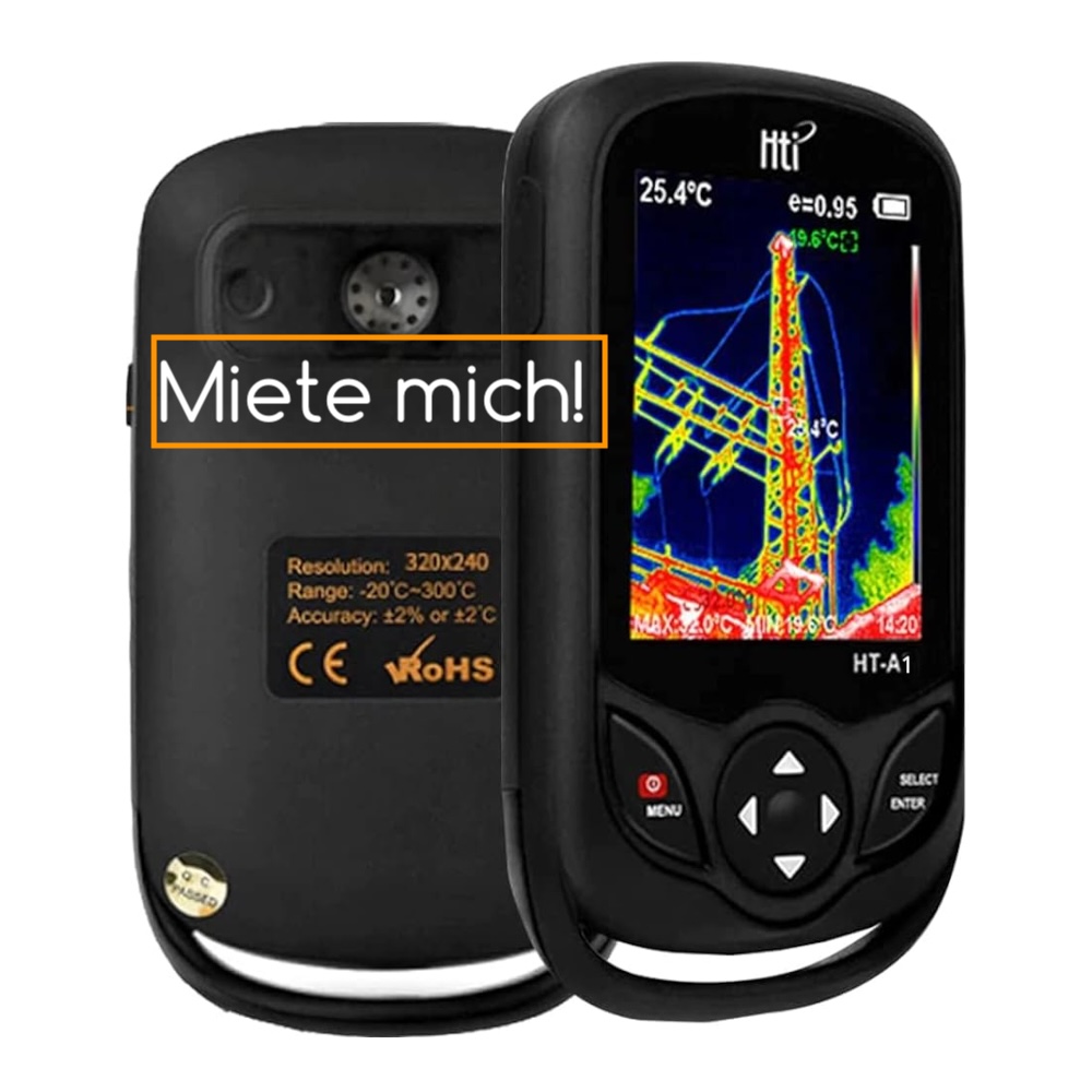 HT-A1 Wärmebildkamera mieten – Thermalkamera 220×160 Auflösung, Temperaturmessung –20 bis 300 °C für Gebäudeprüfung, Elektrik & Fehlersuche (nur