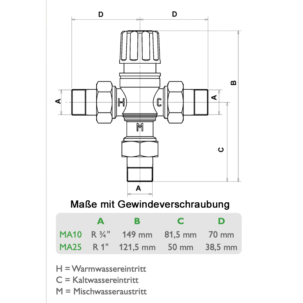 Resol Brauchwassermischer MA10 1" AG Thermostatisches Mischventil