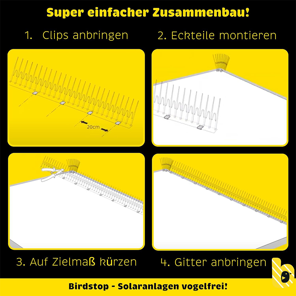 Birdstop 1 Meter H: 18cm Vogelschutz für Solaranlagen – Marderschutz für PV-Module & Dach