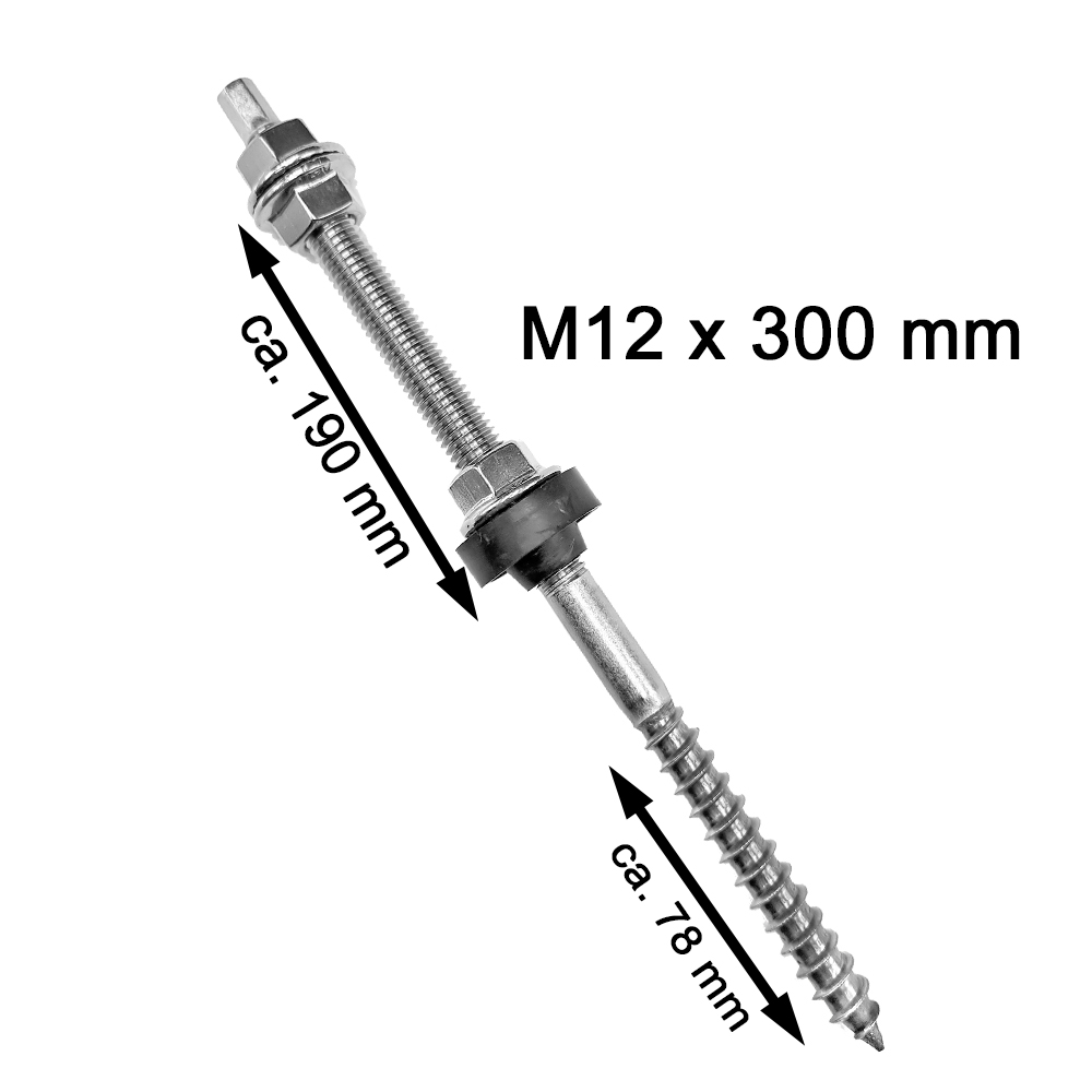 Stockschrauben M10 oder M12 montiert A2 + Flanschmutter für Dachhaken Edelstahl EPDM