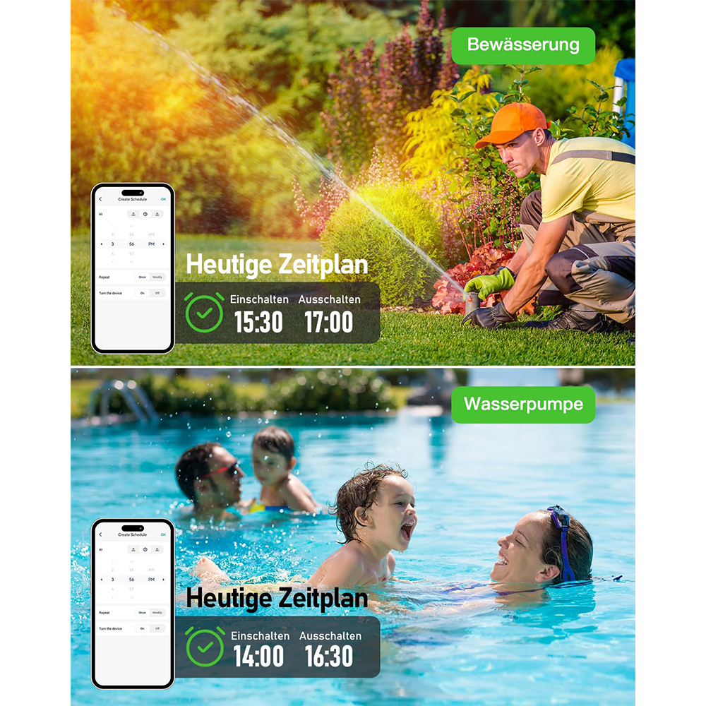 GreenSun WLAN Außensteckdose mit Strommessung – IP44 Wasserdicht – Zeitschaltuhr, App-Steuerung & Sprachsteuerung – Ideal für Balkonkraftwerke