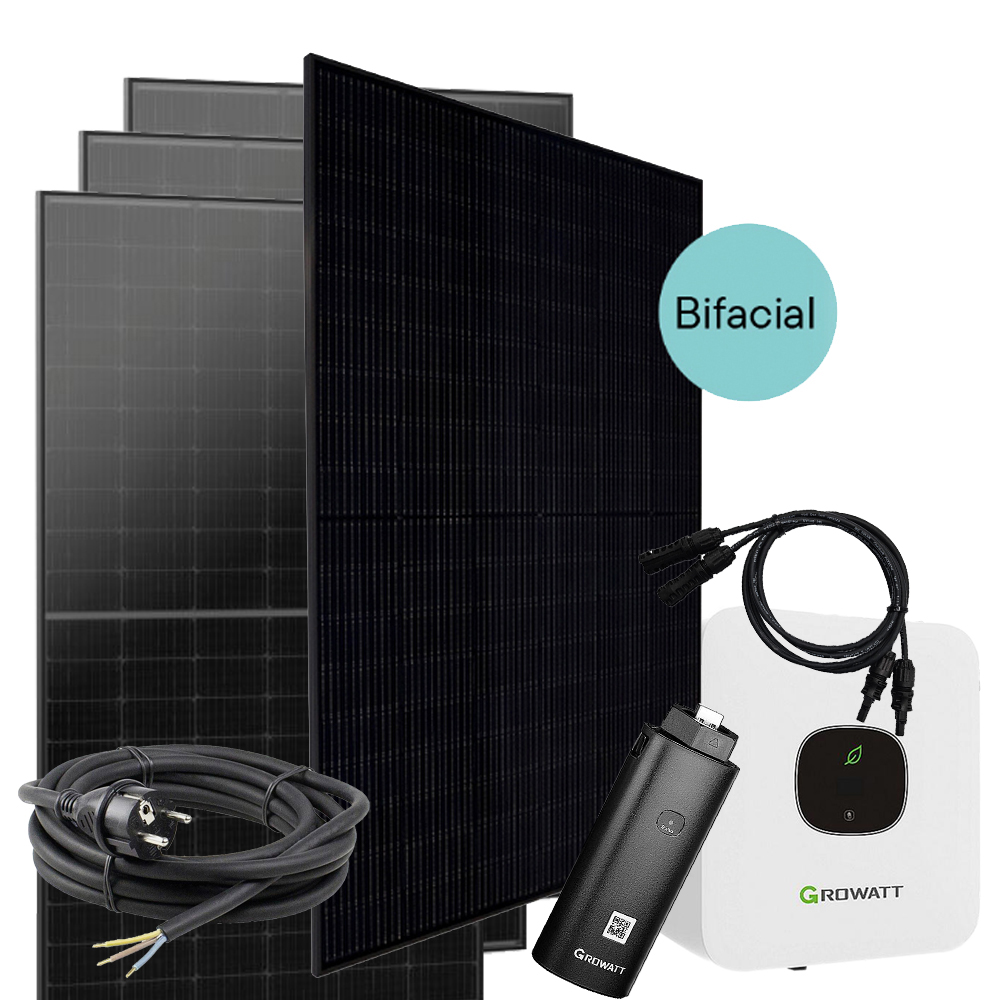 1800W Balkonkraftwerk Komplettset 4 x 450Wp Modul + 1500W Ausgang mit Growatt Wechselrichter - 0% MwSt.