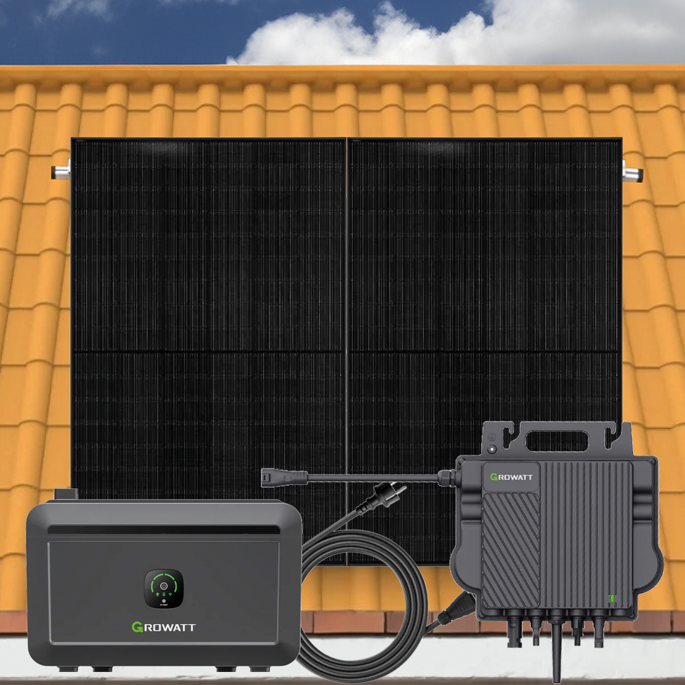 900Wp Balkonkraftwerk 2x450Wp Jolywood Fullblack + Growatt NEO 800M-X Wechselrichter + Growatt NOAH 2000 Balkonspeicher + Solarhalterung für Schrägdach 900Wp Balkonkraftwerk 2x450Wp Jolywood Fullblack + Growatt NEO 800M-X Wechselrichter + Growatt NOAH 2000 Balkonspeicher + Solarhalterung für Schrägdach