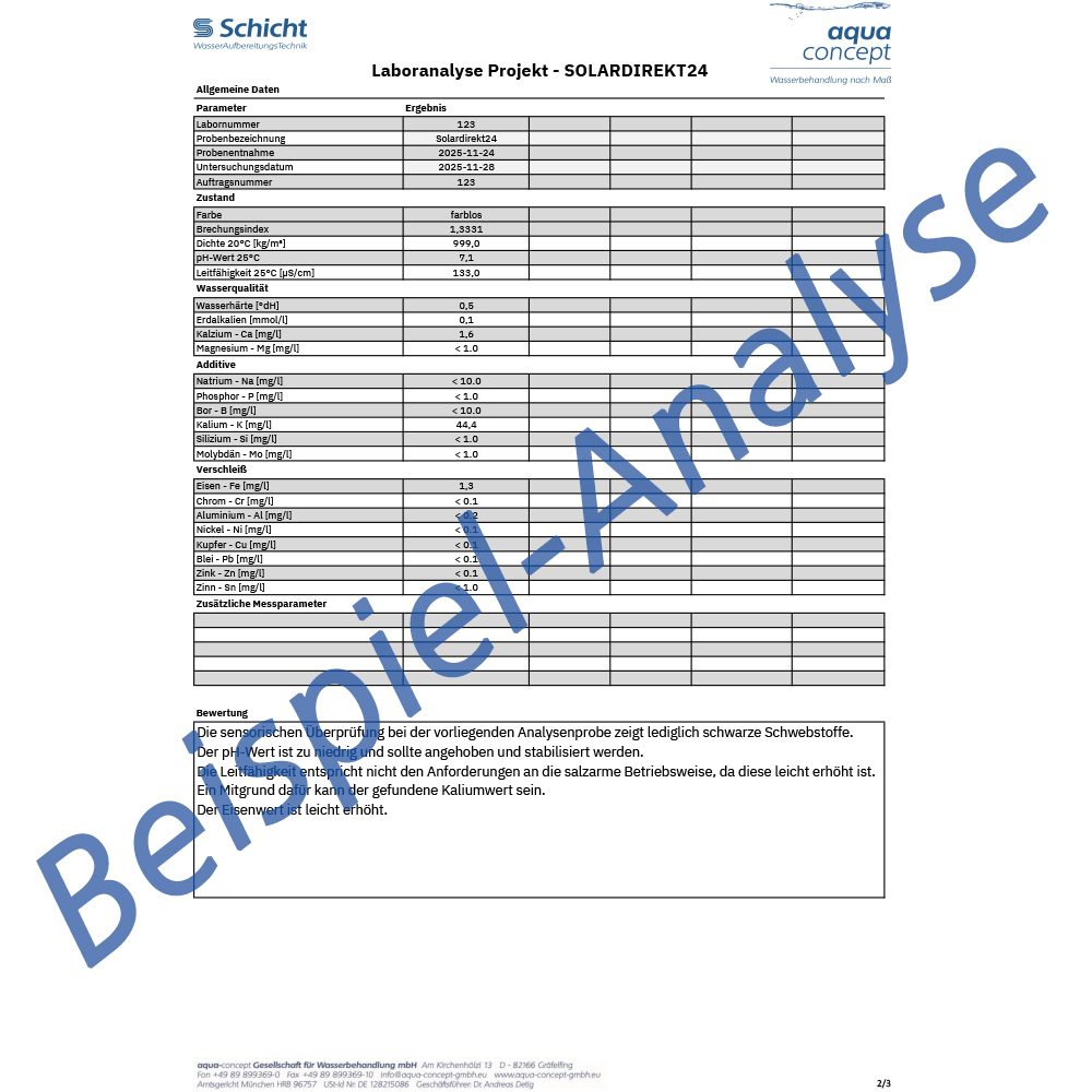 WTA Wärmeträgeranalyse Advanced – professionelle Laboranalyse für Heizungs-, Solar-, Kühl- und Geothermieanlagen inkl. Wasserchemie, Korrosionsmetallen, pH-Wert, Leitfähigkeit & detailliertem Analysebericht