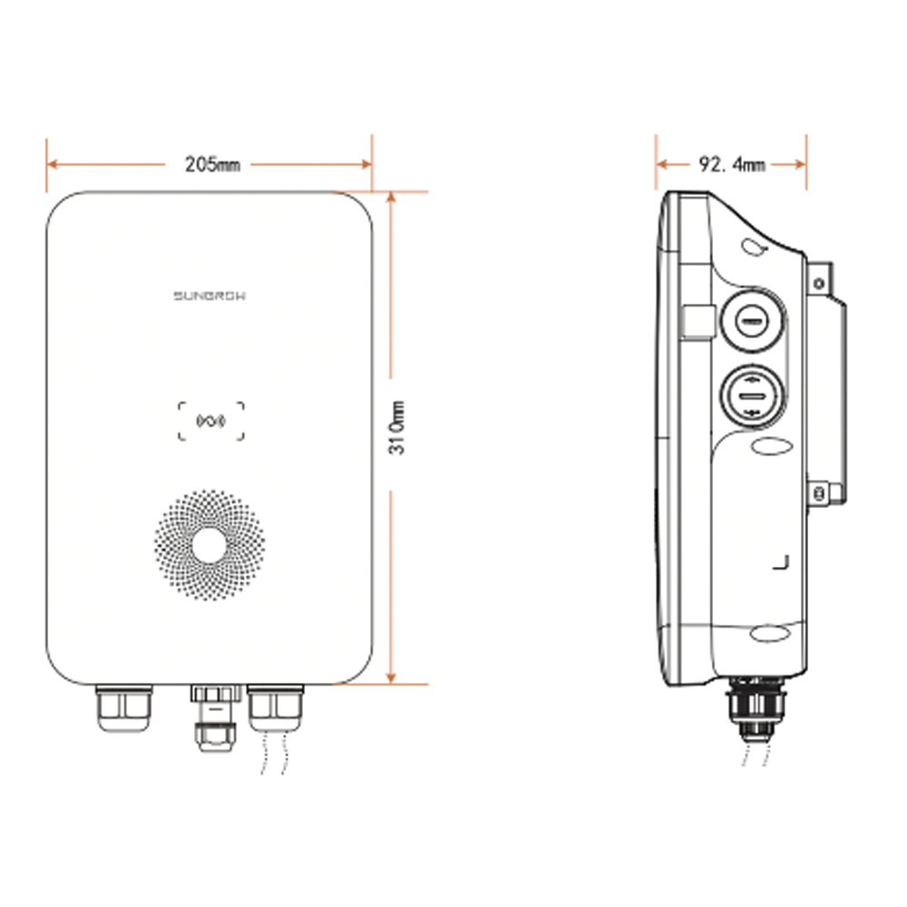 AC011E-02 Sungrow AC011E-01 Wallbox Ladestation Elektroauto Skizze