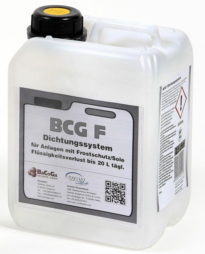 BCG F Flüssigdichter 5 Liter – Dichtmittel für Heizungsanlagen, Fußbodenheizung, Solaranlagen & Erdkollektoren, für Wasser, Sole und