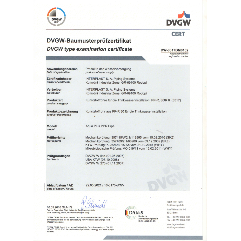 Aqua-Plus-DVGW-Zertifikat-2 Aqua-Plus - PPR Rohr T-Stück Kunststoff Schweißsysteme 20-40 mm